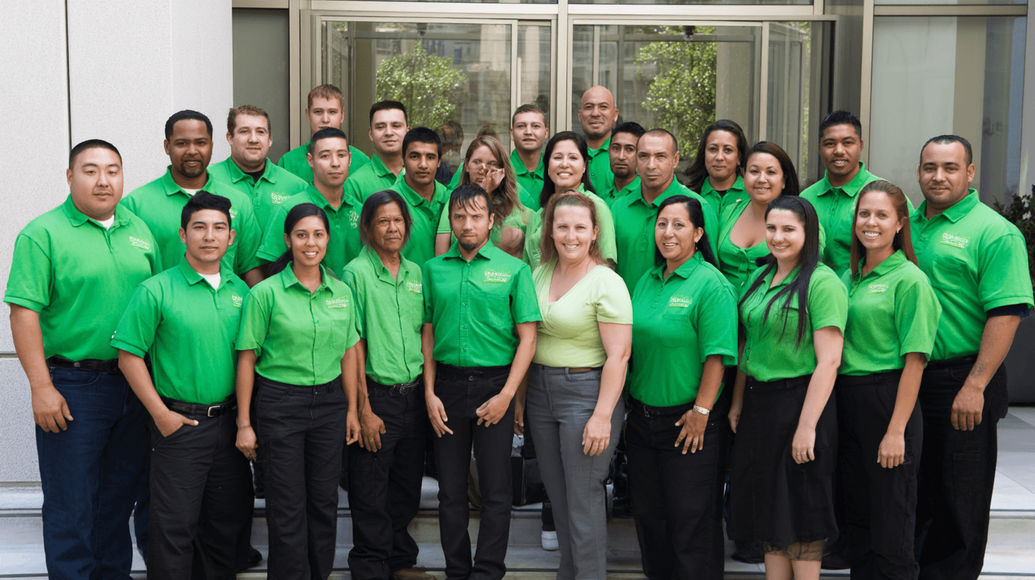 Staff group photo near company office